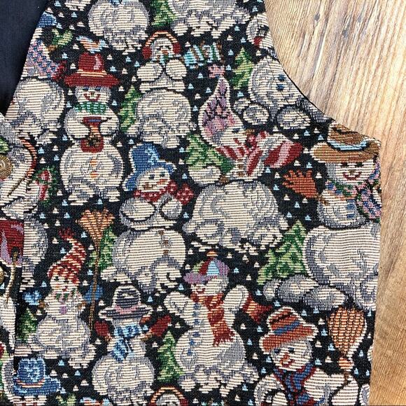 VTG 90’s Snowman Christmas Winter Tapestry Vest Size Large - Picture 2 of 5